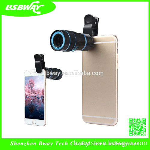 8X fixed focus telescope lens with universal clip for Cell phone